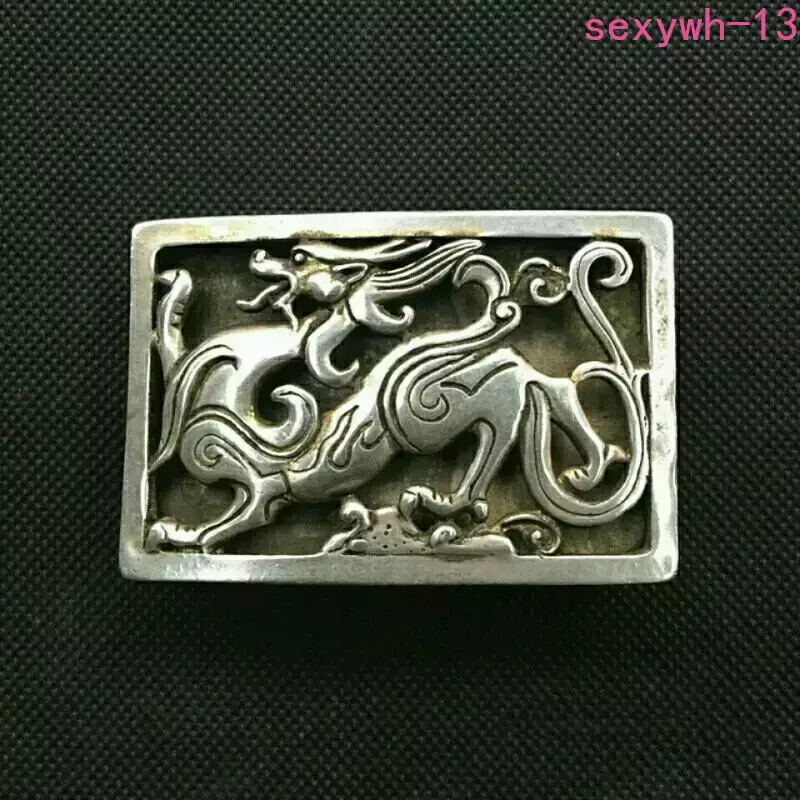 China Hollow Out Handwork Relief Dragon-Pattern Tibetan Silver Belt Buckle