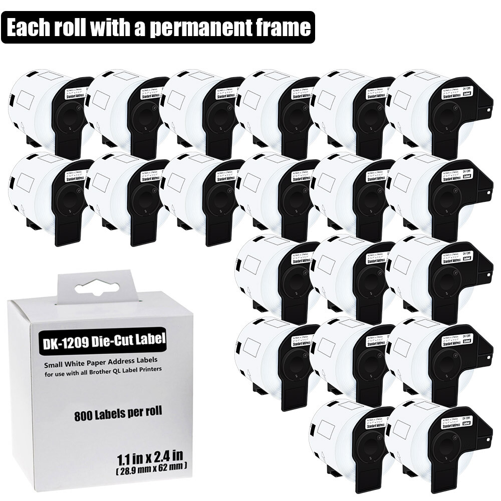 Brother QL DK-1209 1.1x2.4 Inch Permanent Frame Address Labels 20 Rolls  