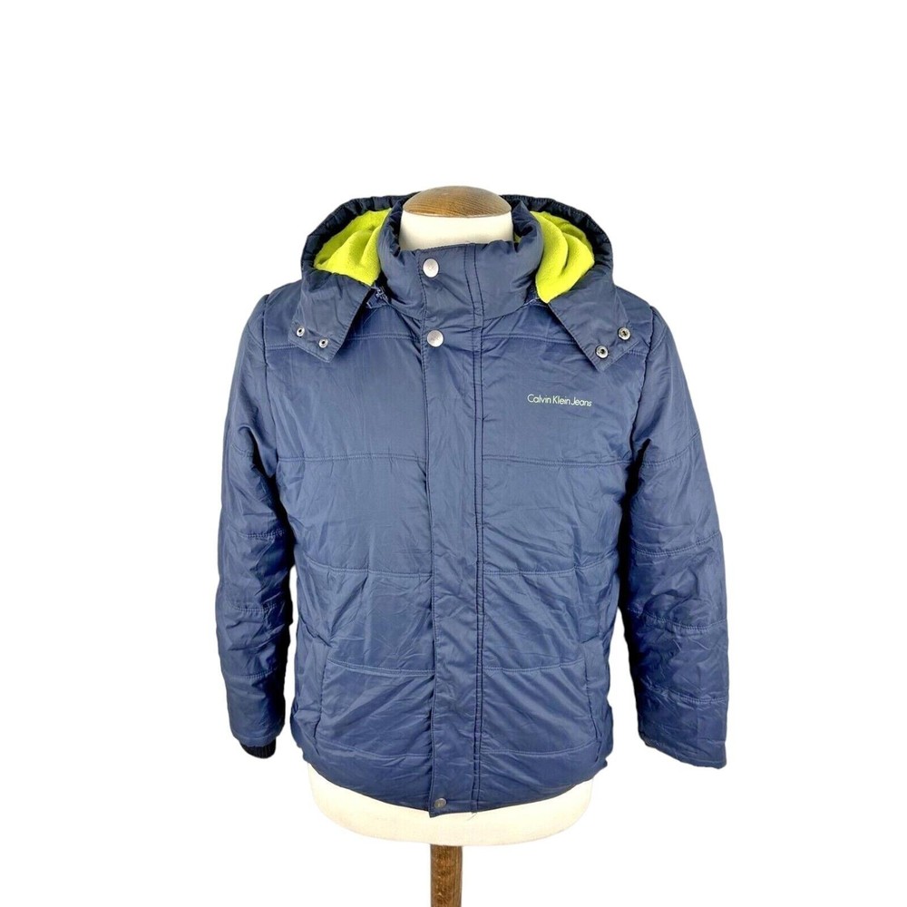 Calvin Klein Women's Blue Hooded Puffer Jacket with Logo Pocket Size L UK14-16