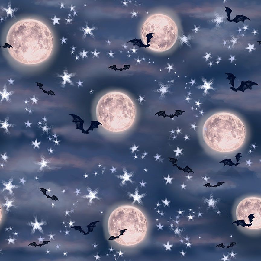 Halloween Fabric | Bat Moon Night Sky | Timeless Treasures YARD