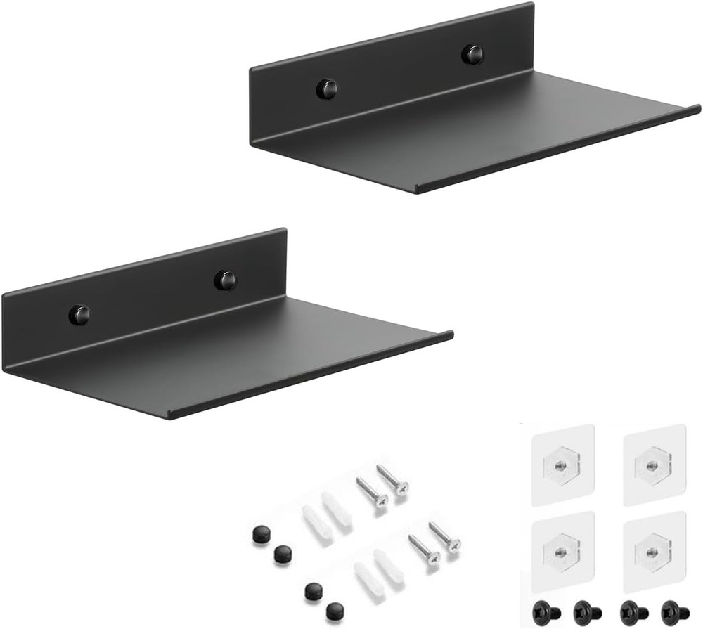 Self-adhesive mini floating metal shelves for displaying collections
