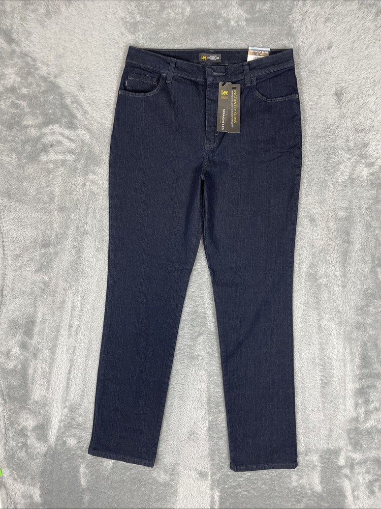 Lee Womens Relaxed Fit Straight High Rise Dark Blue Slimming Jeans 10L