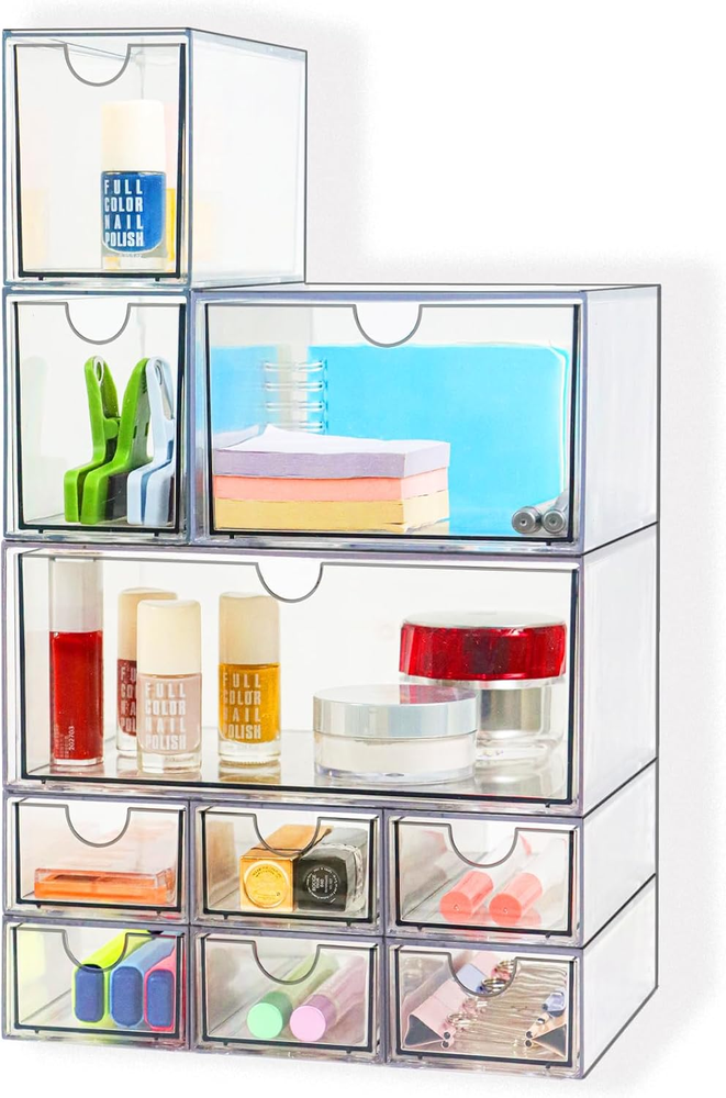 Acrylic Makeup Organizer 10 Drawers Clear Storage Organizer Desktop Stackable