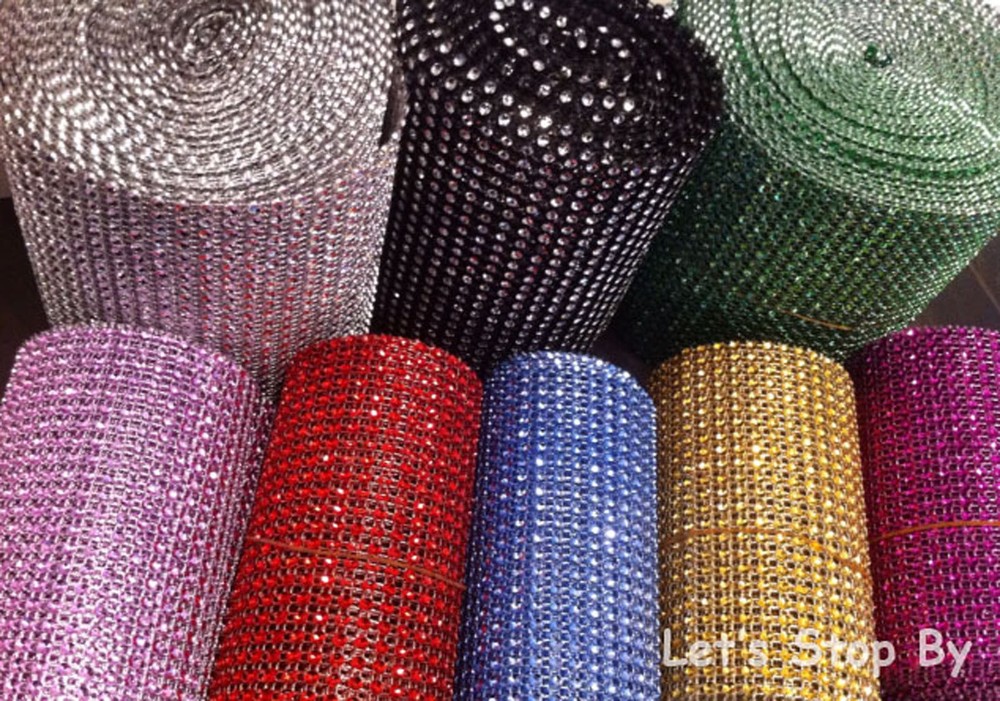Diamond Rhinestone Ribbon Mesh Wrap Wedding Party Floral Decorations Supplies