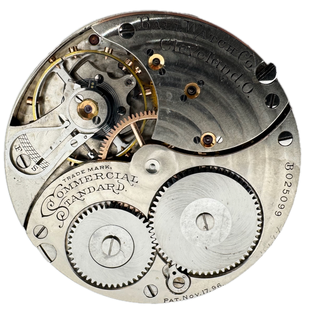 Antique 16s 1902 Ball Commercial Standard 15J Pocket Watch Movement Waltham USA