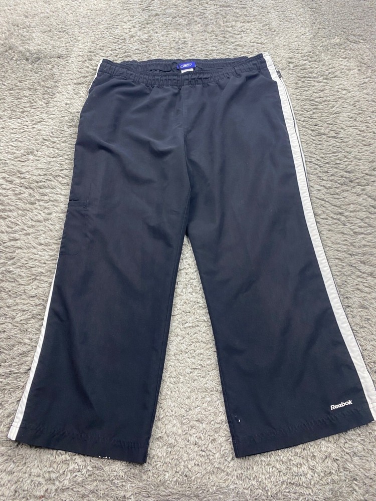 Vtg Reebok Track Pants Men Large Black Striped Baggy Relaxed 90s Y2K Windbreaker