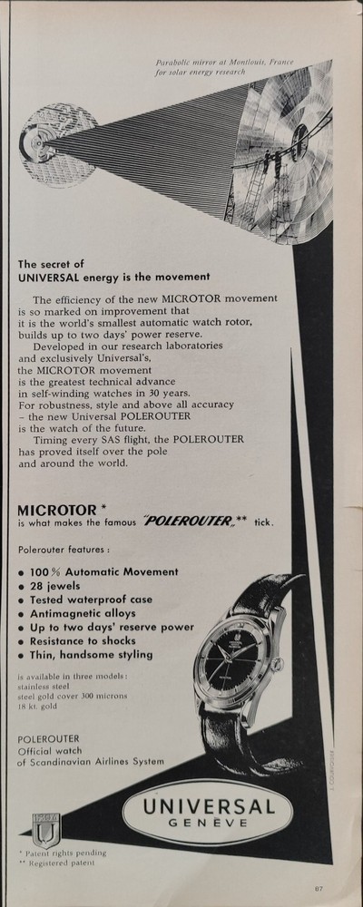 Universal Geneve Polarouter Microtor Watch Advertisement 1 Page 1955 Original