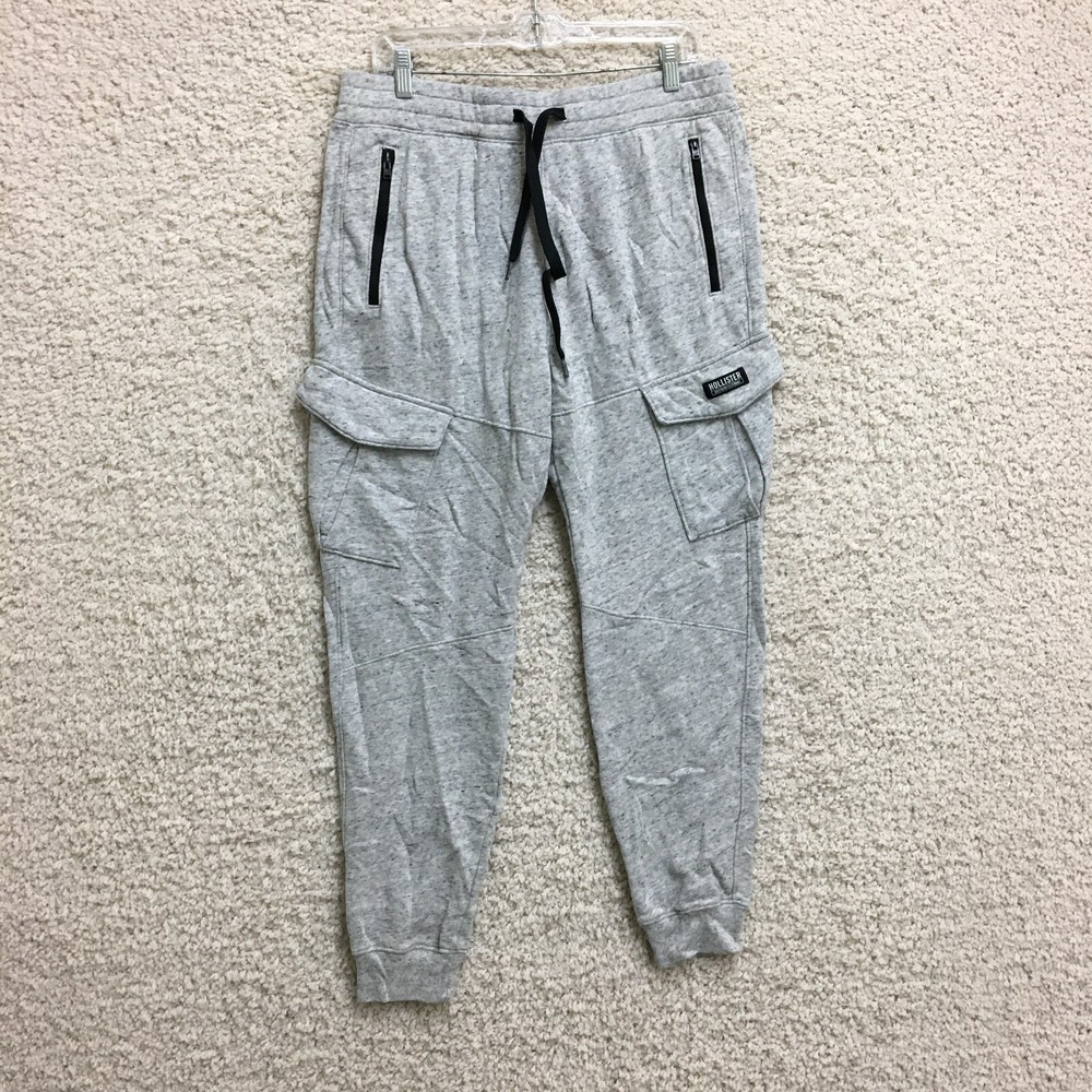 Hollister Pants Large Adult Gray Jogger Cargo Zip Pockets Tapered Casual Mens L