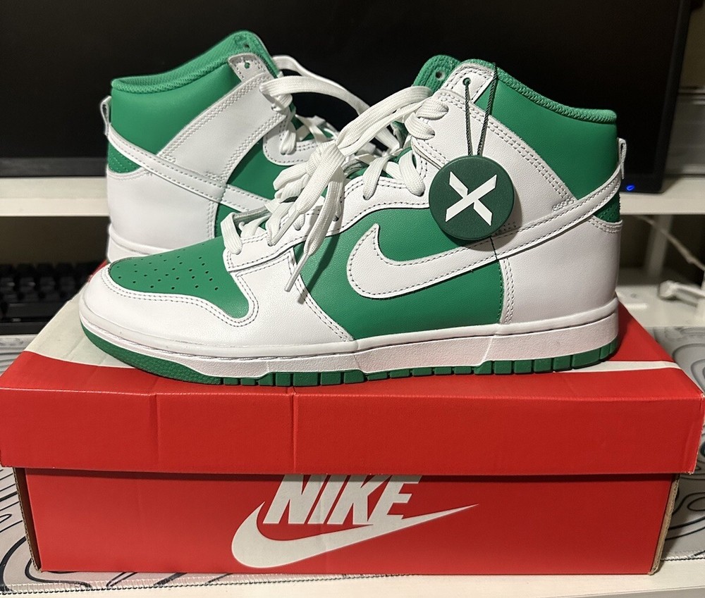 Size 9.5 - Nike Dunk High White Stadium Green