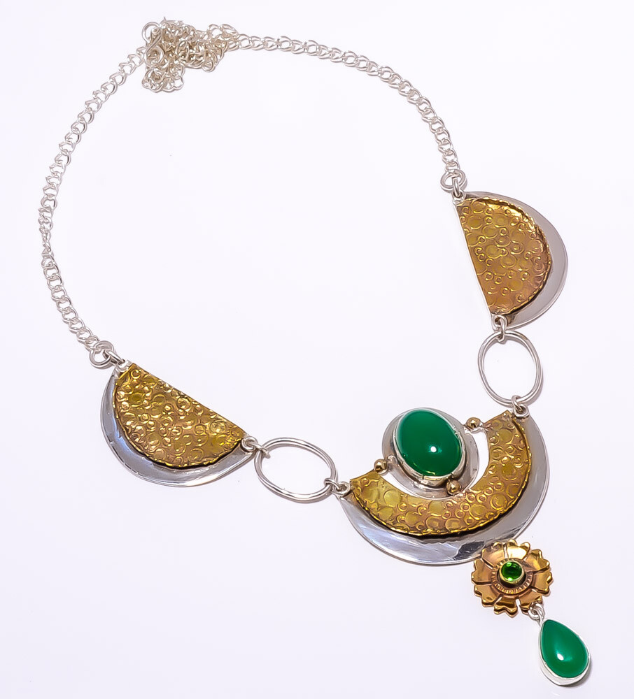 Green Onyx Gemstone 925 Sterling Silver Two Tone Necklace 17.99
