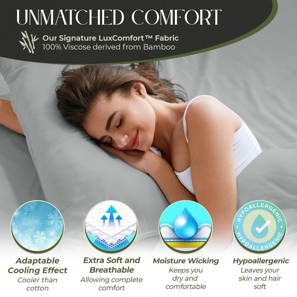 Organic Bamboo Viscose Full Size Bed Sheets 4pcs Ultra Soft Light Grey