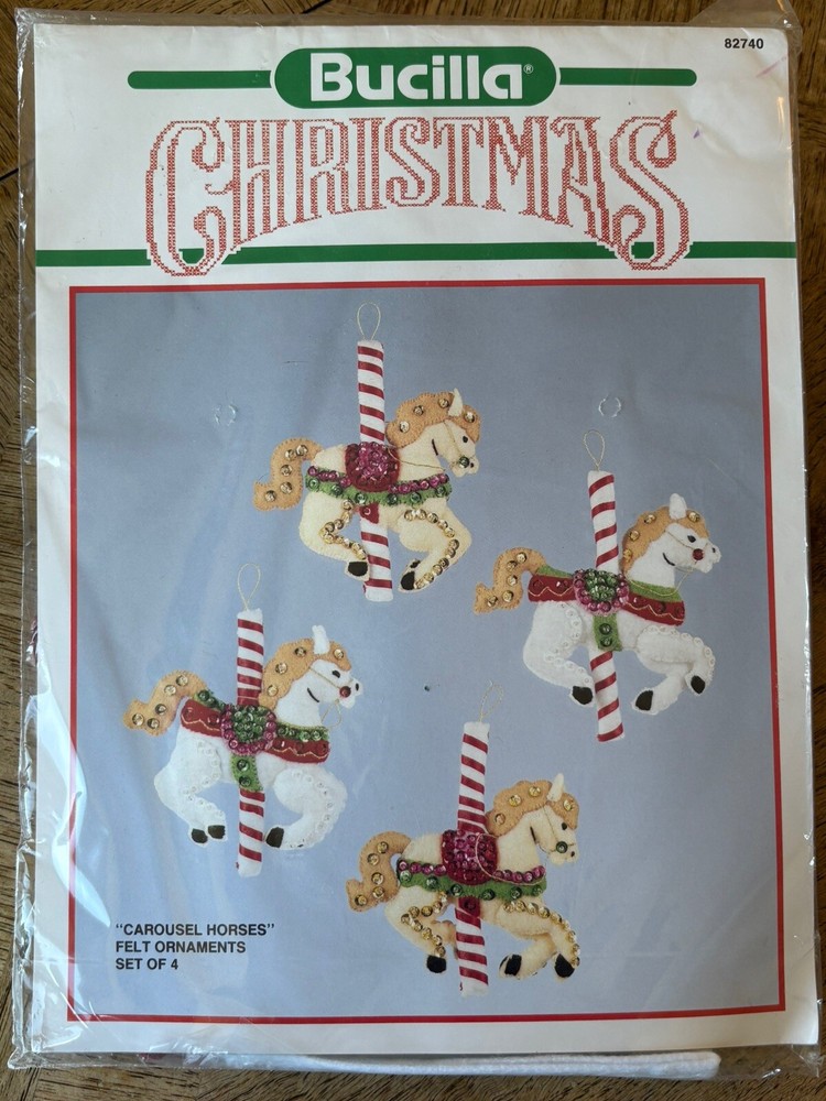 Bucilla Jeweled Felt Kit Christmas Ornaments Carousel Horse Vintage 90s 82740