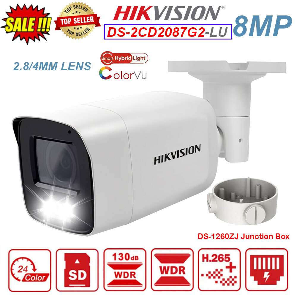 Hikvision 4k 8MP DS-2CD2087G2-LU ColorVu AcuSense MIC POE IP Camera 2.8 / 4mm