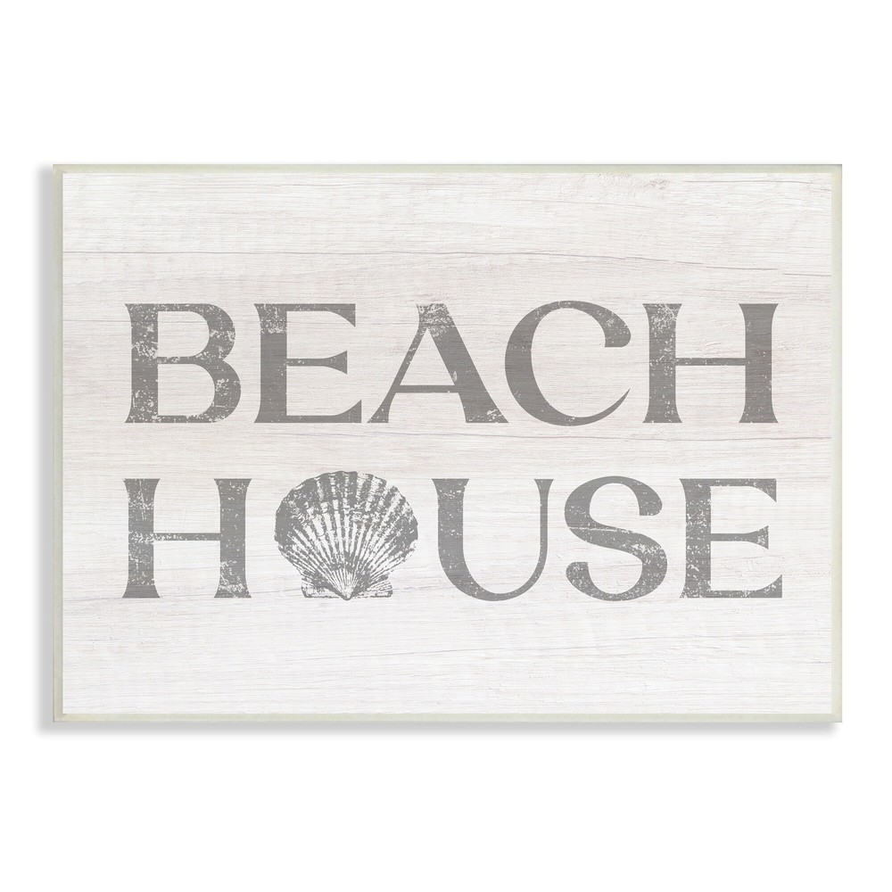 Stupell Beach House Text Vintage Clam Seashell Motif Wood