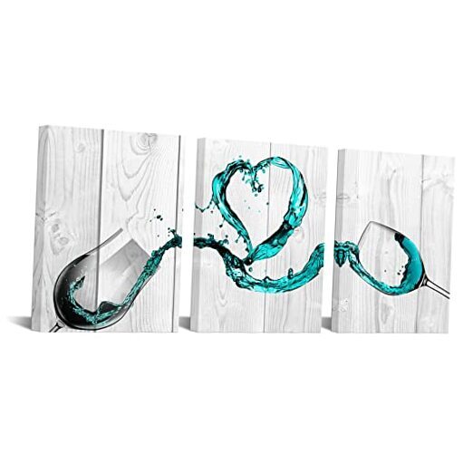 Wine Wall Art 3 Piece Turquoise Kitchen Decor Wine Splash Painting Art Wall