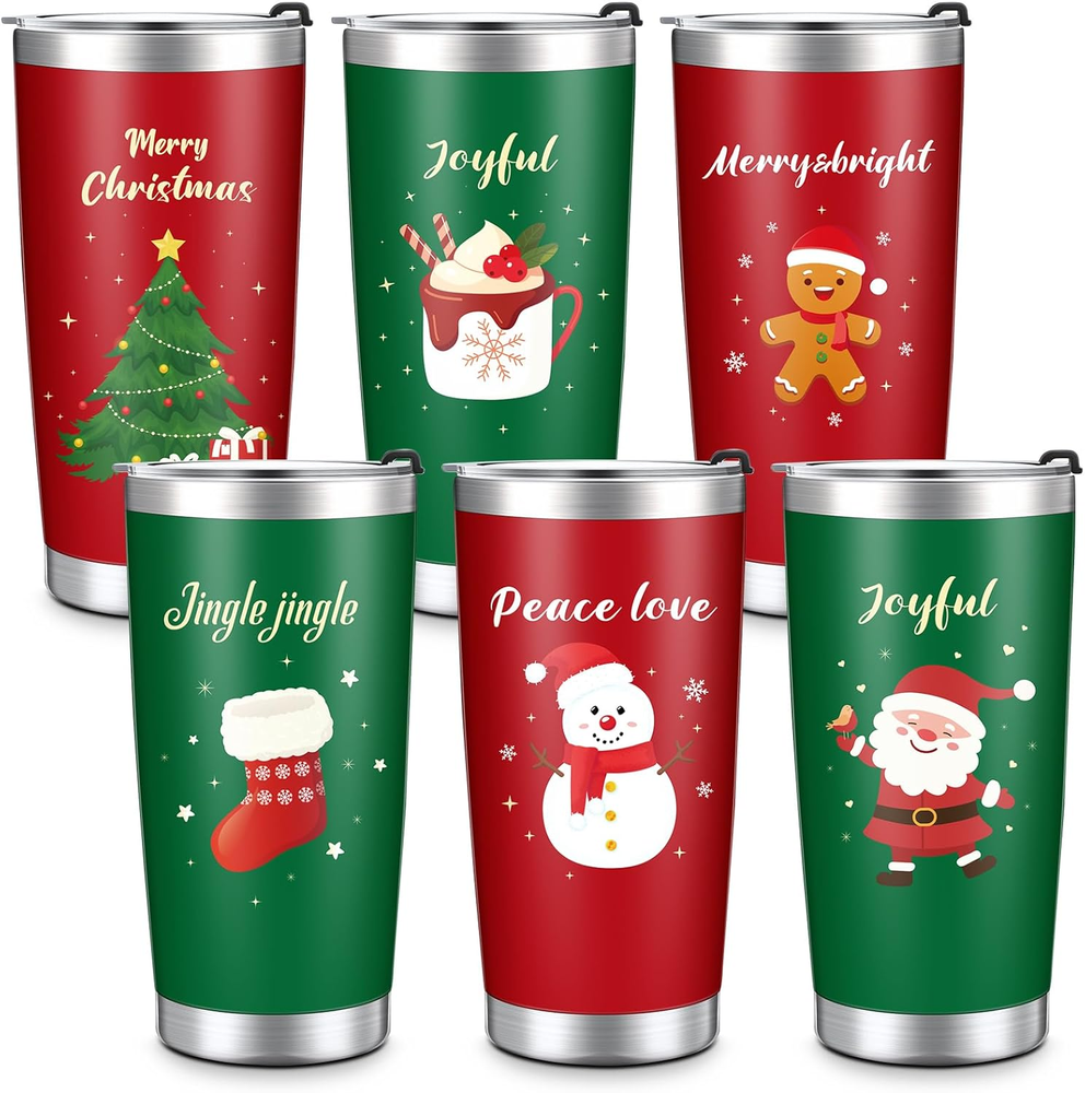 6 Pcs 20 Oz Christmas Travel Mug Stainless Steel Tumbler Cup with Lid Vacuum Dou