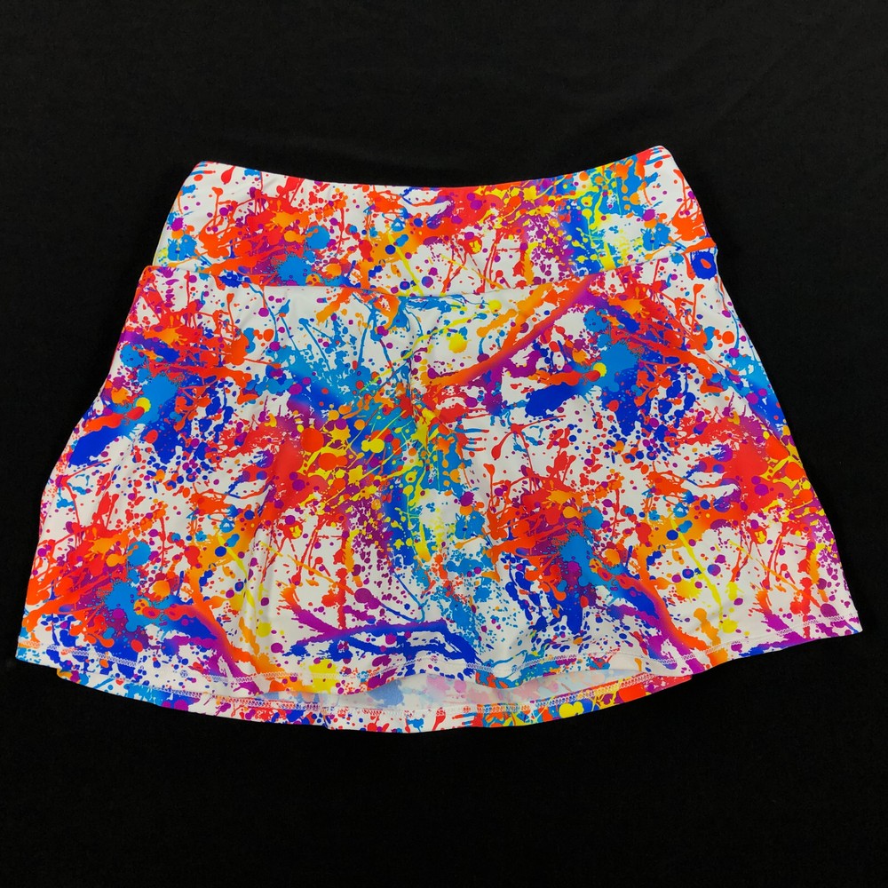 Queen of the Court Splatter Paint Tennis Skirt Pickleball Skort MultiColor Small