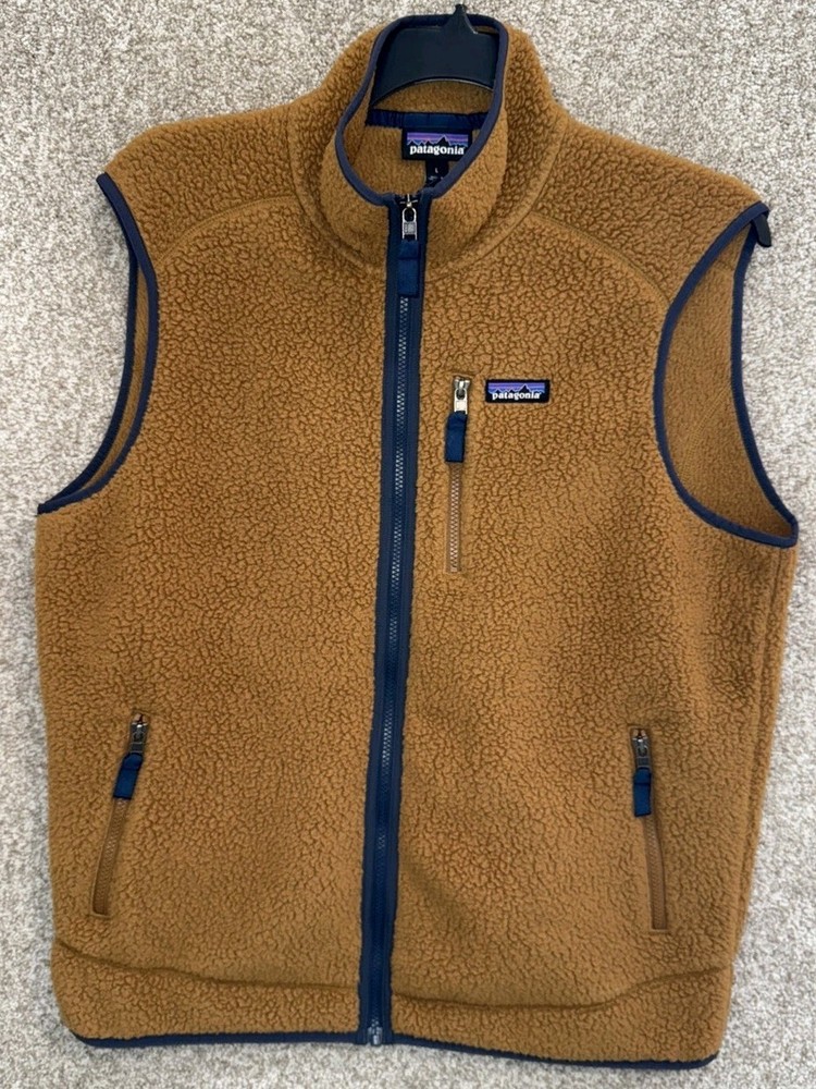 Patagonia Men's Large Retro Pile Fleece Vest Brown Full Zip with Pockets 22821