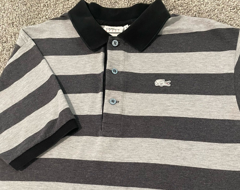 Lacoste Sport Men's Polo Shirt Striped Size 7 US 2XL Short Sleeve