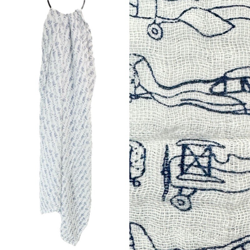 Hudson Baby 46x46 Navy Airplane Cotton Muslin Swaddle Blanket