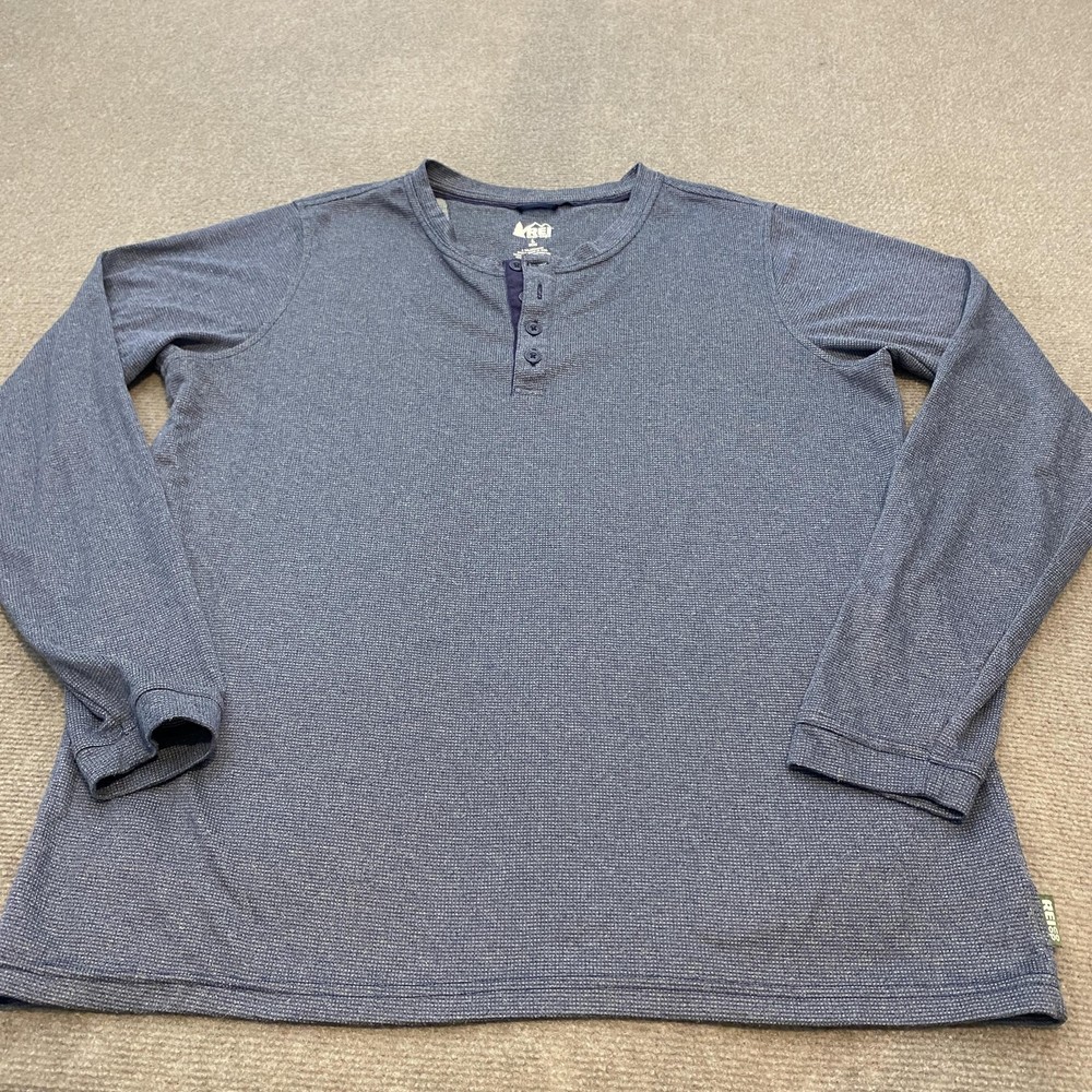REI Co-op Shirt Mens Large Blue Henley Long Sleeve Polyester Wool Outdoor