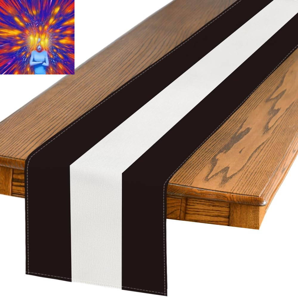 Black White Stripes Halloween Table Runner, Classic Modern Party Kitchen Dining