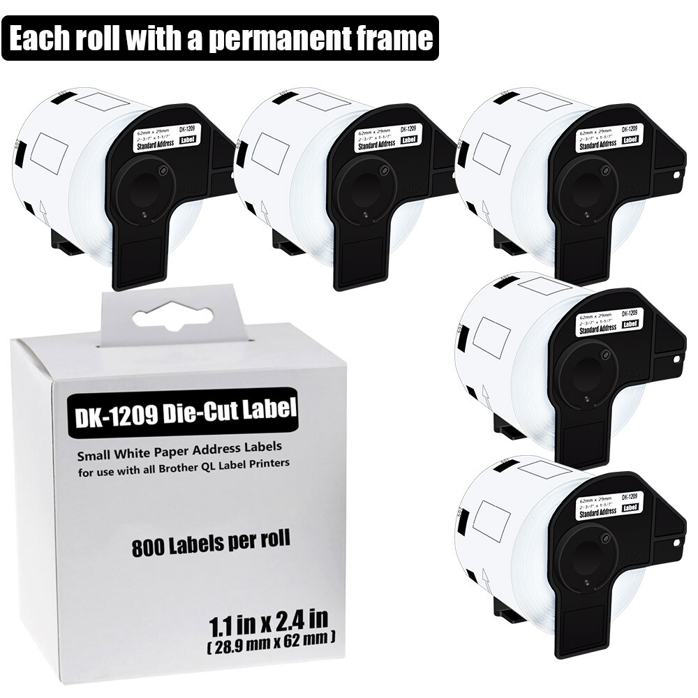 5 Rolls 1.1x2.4 Permanent Frame DK-1209 Labels for Brother QL Printer