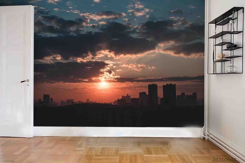 3D Sky City Sunset Landscape Wall Murals Wallpaper Murals Wall Sticker