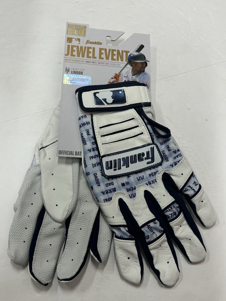 Franklin Fathers Day Pro MLB Jewel Event Batting Gloves LG Men's White Navy Gray-image