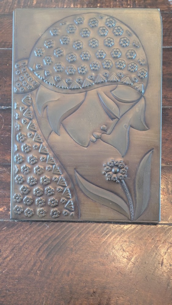 Vintage USSR Soviet Bronze Sculpture of Embossed Woman Girl Stamping Plaque