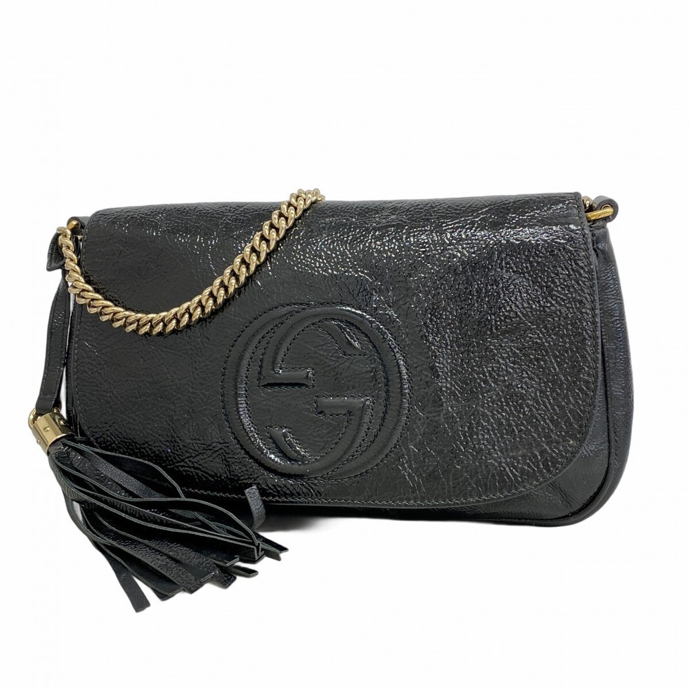 GUCCI Soho Leather Shoulder Bag Black with Gold Hardware 336752 80770