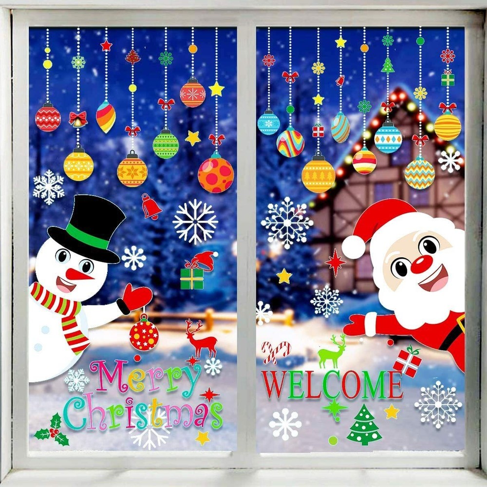 150 PCS Christmas Window Clings Santa Claus Snowman Decals for Christmas Part...