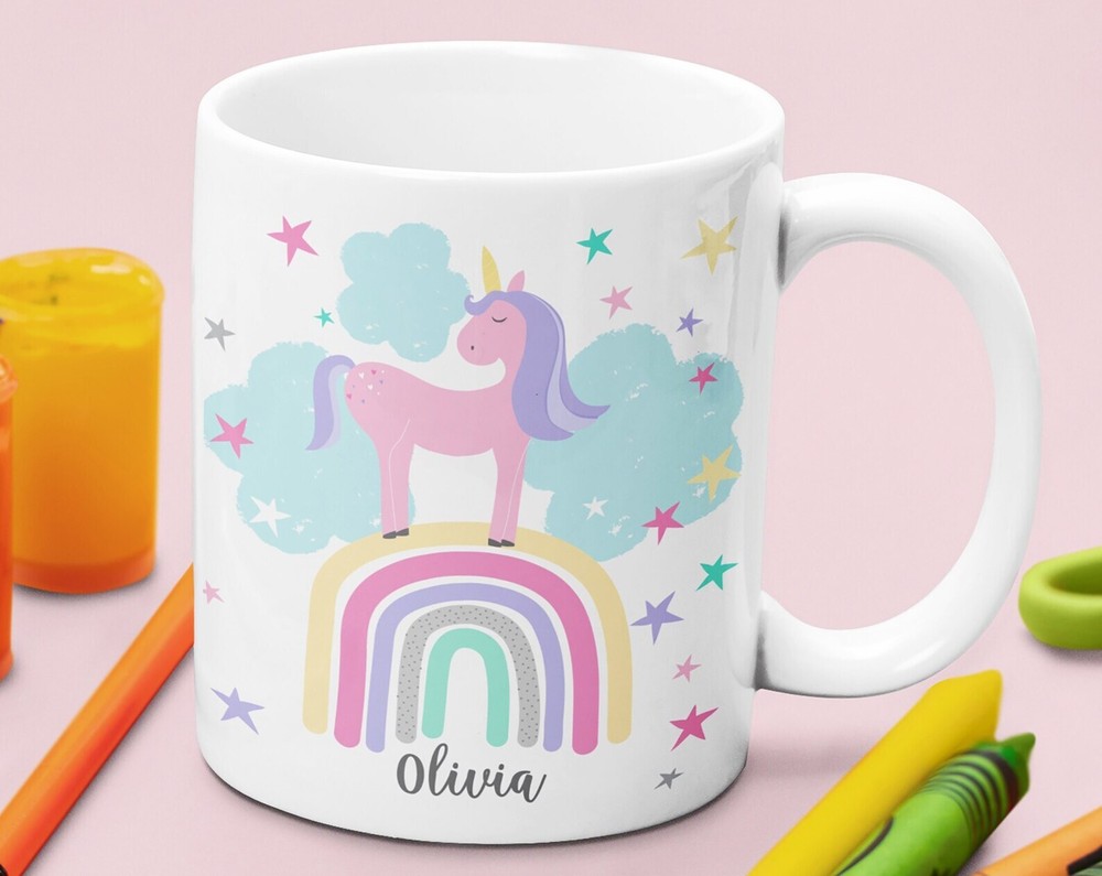 Pastel Unicorn Personalised Girls Mug Custom Rainbow Unicorn Name Hot Chocolate