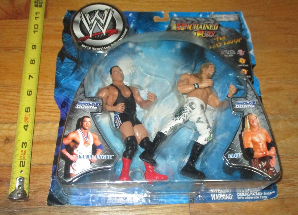 2002 WWF WWE Jakks Kurt Angle Edge Adam Copeland Wrestling figures AEW Unchained