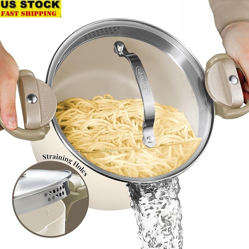 Nonstick 5 Quart Stock Pot with Straining Lid and Locking Handles