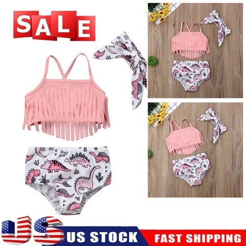 3Pcs Newborn Baby Girl Swimsuit Toddler Bathing Tassel Bikini Beach Swimwear New