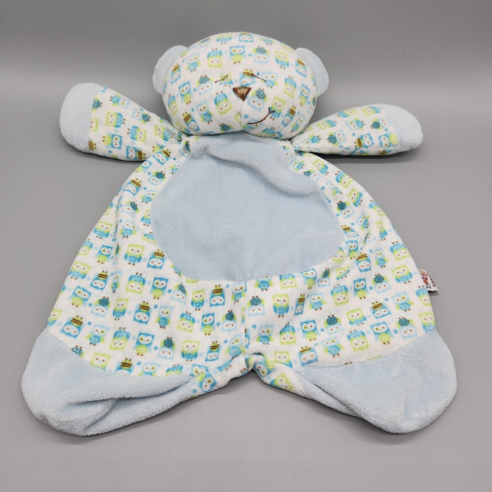 Baby Ganz Sleepy Time Bear Lovey Security Blanket Owl Green Blue Plush Flat Toy