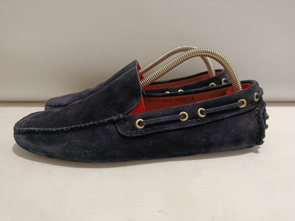 Prada Navy Blue Calf Suede Car Shoe Driving Loafers US 8 EU 42