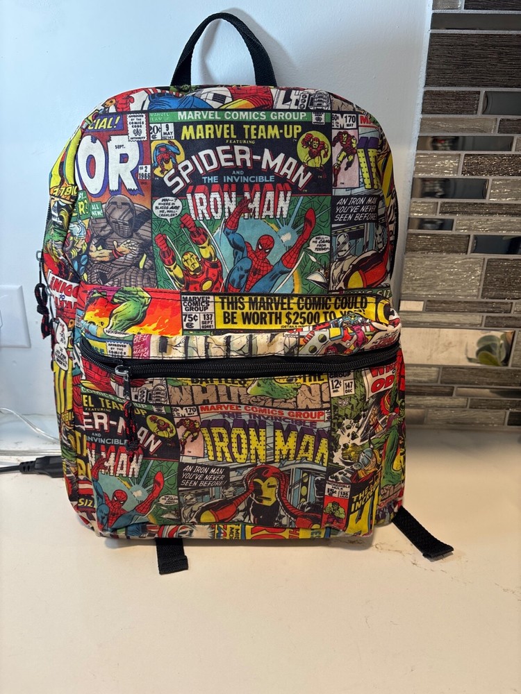 Marvel Comic Book Print Backpack School Book Bag Boys Kids Superhero
