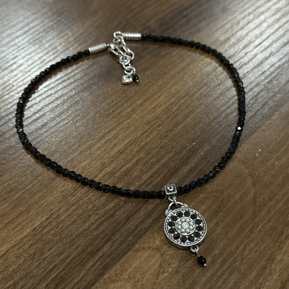 Brighton 1910 Reversible Floral Pendant Necklace in Jet Black Beads