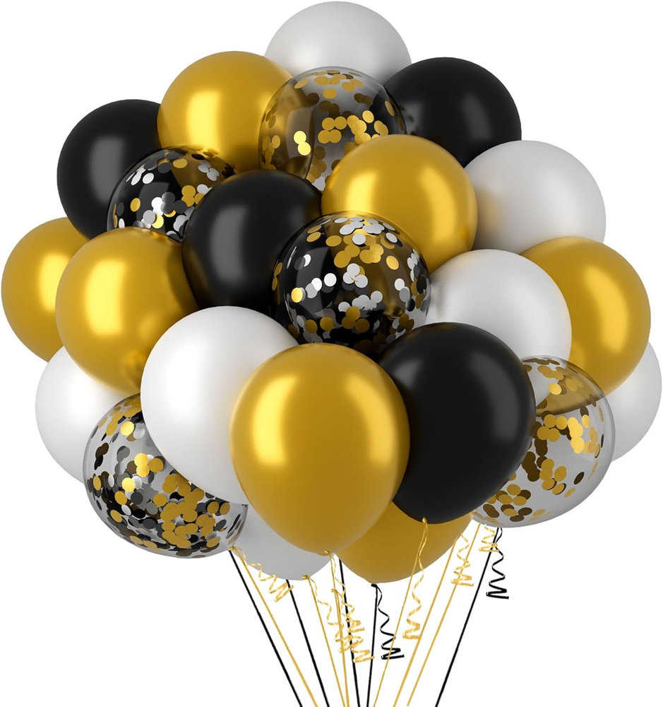 Black and Gold Balloons 62 Pcs 12 Inch Happy New Year Balloon 2026 Decorations M