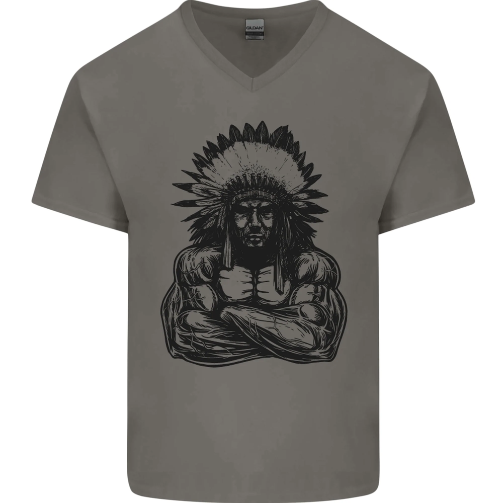 Gym Chief Training Top Bodybuilding MMA Mens V-Neck Cotton T-Shirt