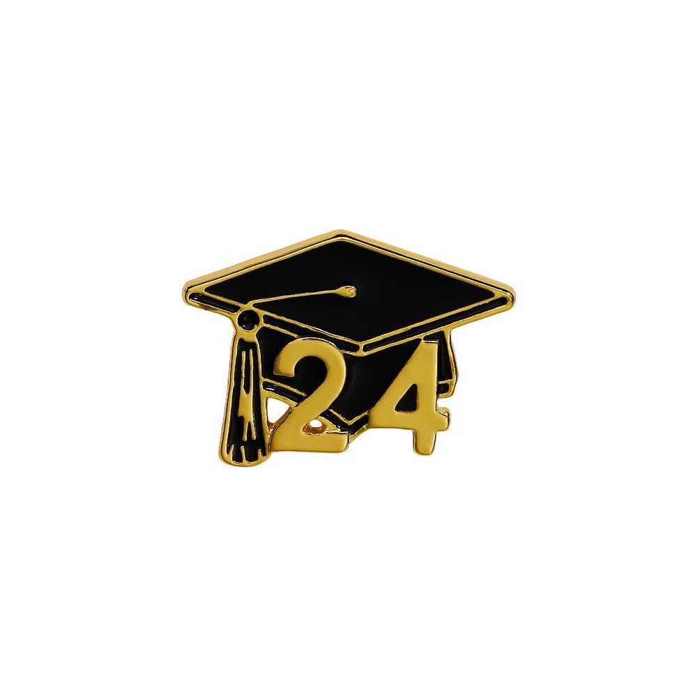 2024 Graduation Cap Enamel Pin Brooch for Apparel in Black and Gold