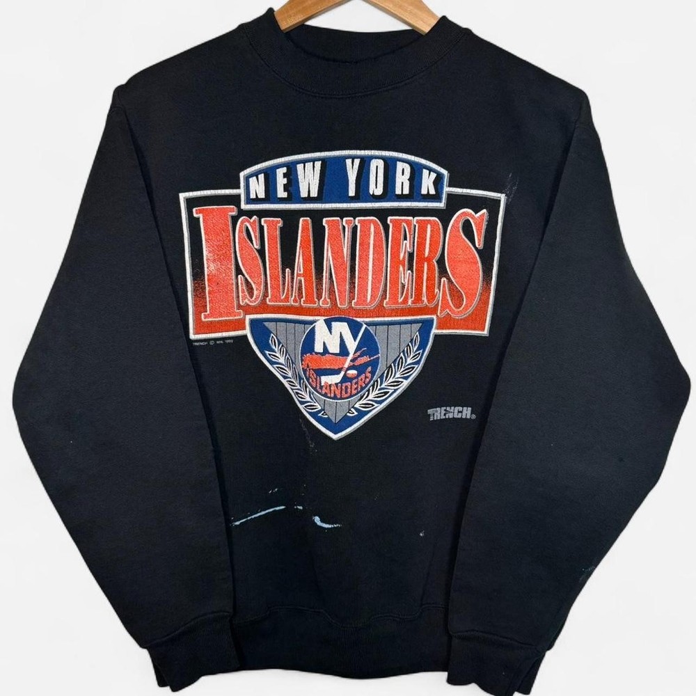 1990s New York Islanders Crewneck Sweatshirt Vtg Black Shirt Ice Hockey RM0512