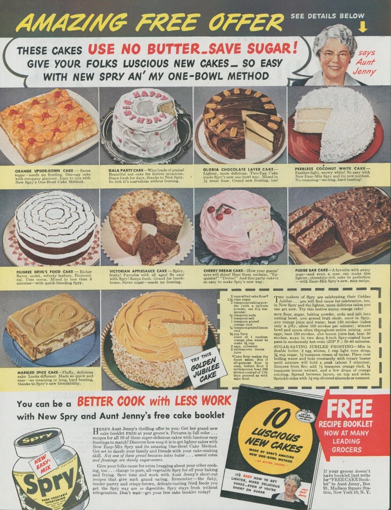 1945 Spry Shortening Golden Jubilee Cake Recipe Booklet Ad LHJ6 Original