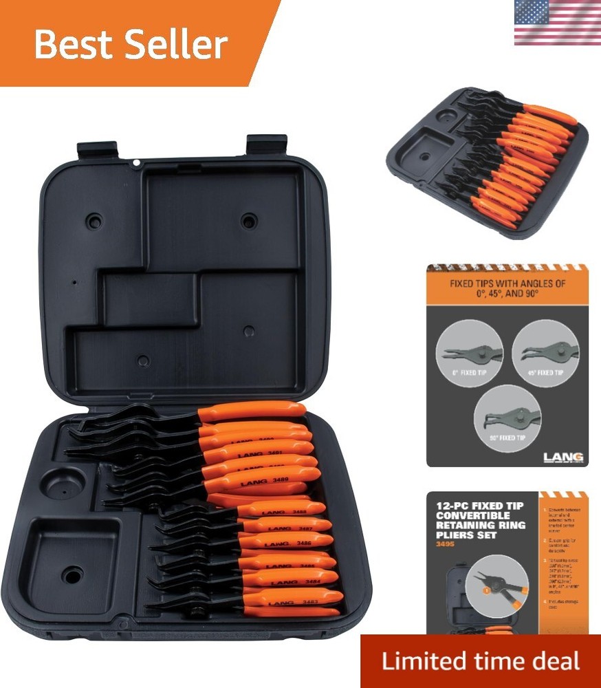 12-Piece Fixed Tip Combination Internal/External Snap Ring Pliers Set