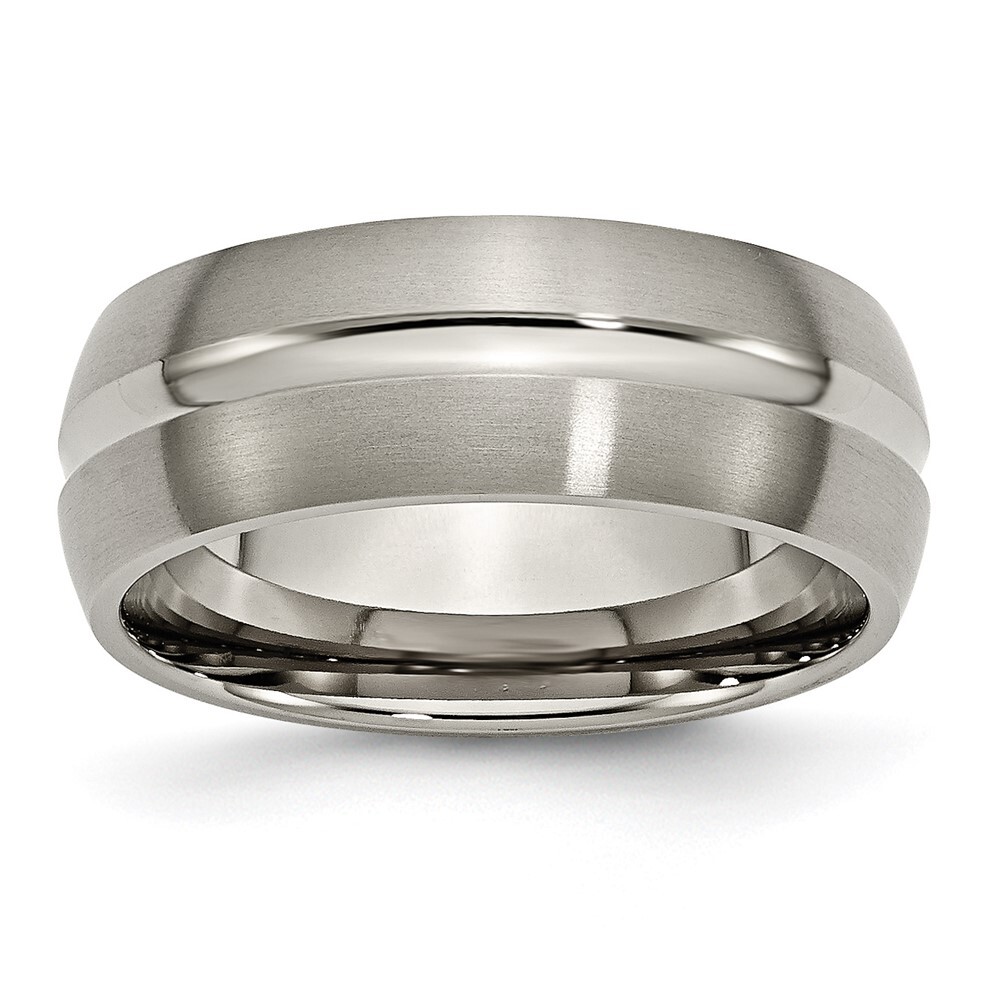 Titanium Brushed and Polished 8mm Grooved Band Ring Size 10 for Men 4.36gm