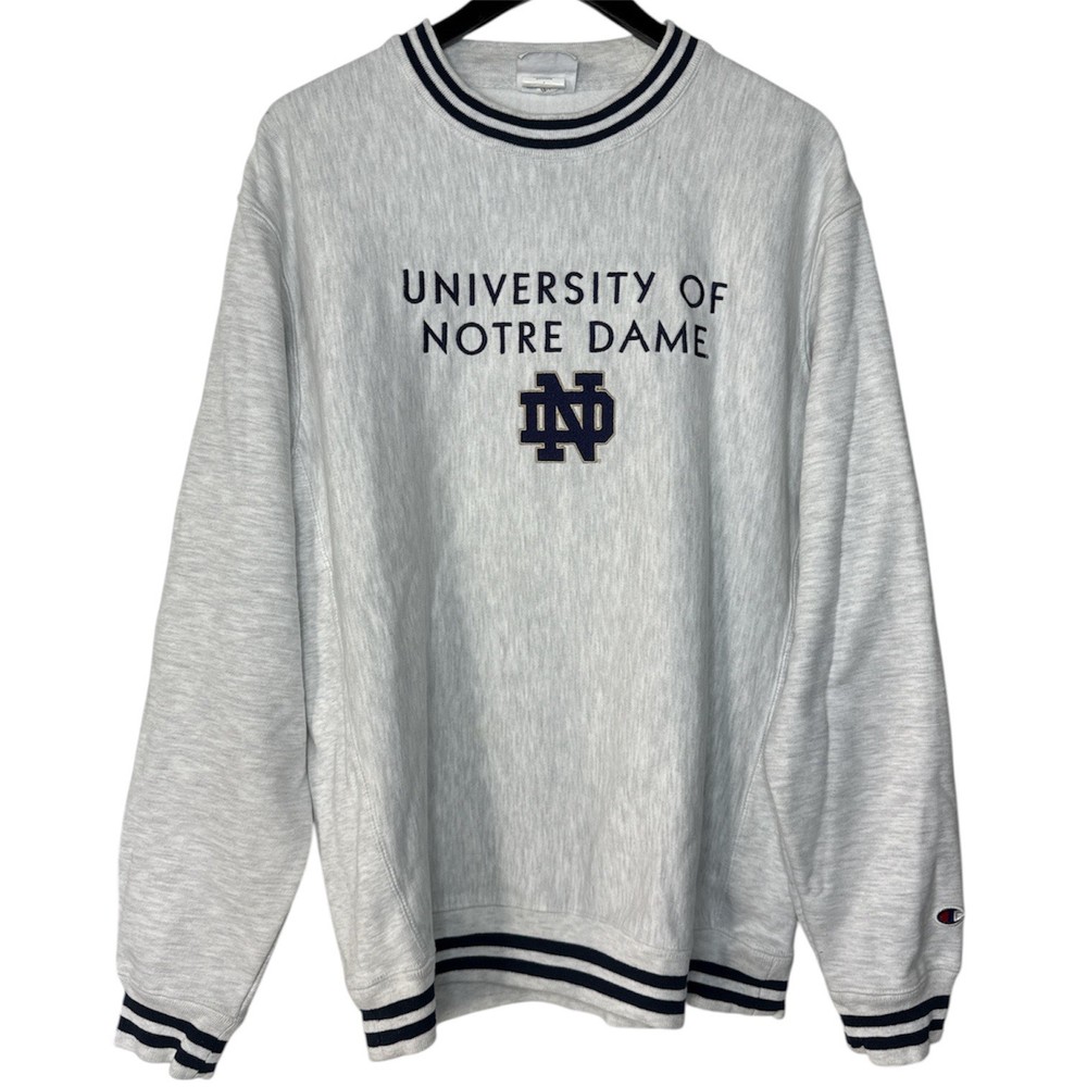 Notre Dame Sweater Large Grey Long Sleeve Reverse Weave Champion Unisex Vintage