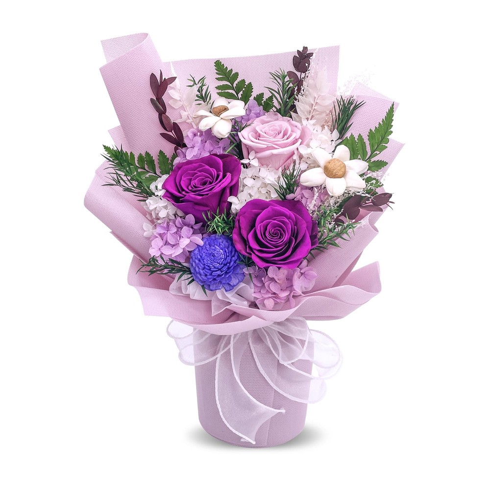 QOEAZY Preserved Flowers Bouquet with Gift Box, Purple Flowers for Delivery P...