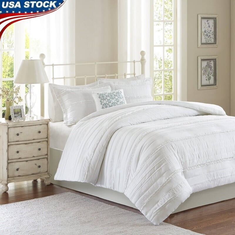 2 in 1 Microfiber Quilted Duvet Cover Set with Shabby Chic Pillow Shams